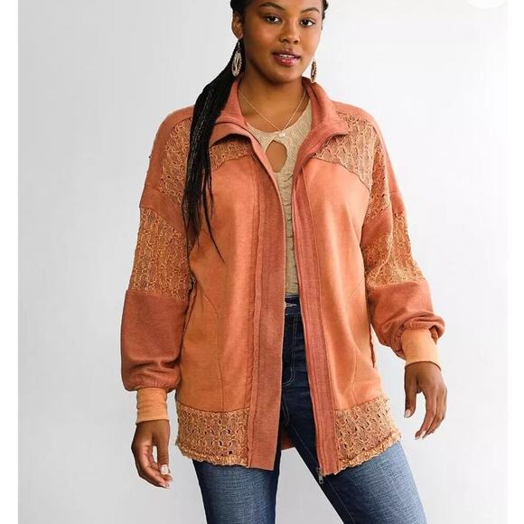 Gimmicks Buckle Lace Full Zip Cardigan Sweatshirt Mineral Wash Orange Size S - Picture 3 of 10